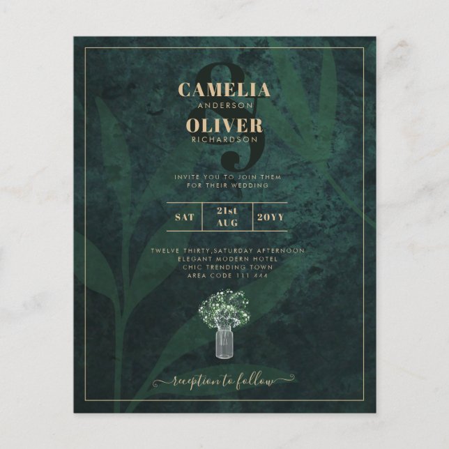Flyer Foto do BUDGET Convite para Casamento Emerald GREE (Frente)