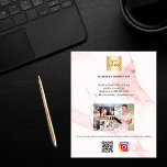 Flyer Foto do logotipo da empresa qr code instagram márm<br><div class="desc">Personalize e adicione seu logotipo de empresa,  nome,  texto,  foto,  seu próprio código QR à sua conta instagram. Fundo de mármore rosa embebido.</div>