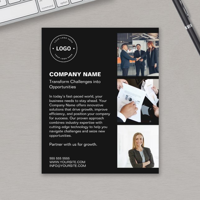 Flyer Foto do logotipo moderno Black Professional Busine (Modern Logo Photo Black Professional Business Flyer)