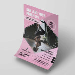 Flyer Foto do Marketing do Aprendiz do Yoga Studio Femin<br><div class="desc">Promova seus exercícios, malhações ou aulas de ioga com esta design de Malhação feminina. Apresentando um design cor-de-rosa pincelado na moda com espaço para uma foto, seu logotipo, linha de etiqueta ou cabeçalho, texto personalizado e uma oferta de promocional. Você pode editar todo o texto e cores para criar folhetos...</div>