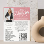 Flyer Foto notária de código QR moderno<br><div class="desc">Fotografia moderna e elegante do folheto de negócios notarial. Design apresenta a sua fotografia,  o elegante script de tipografia ''Notary'' em letras brancas manuscritas,  seu nome,  título,  mensagem e serviços. Personalize ainda mais seu código QR,  detalhes de contato e mídia social.</div>