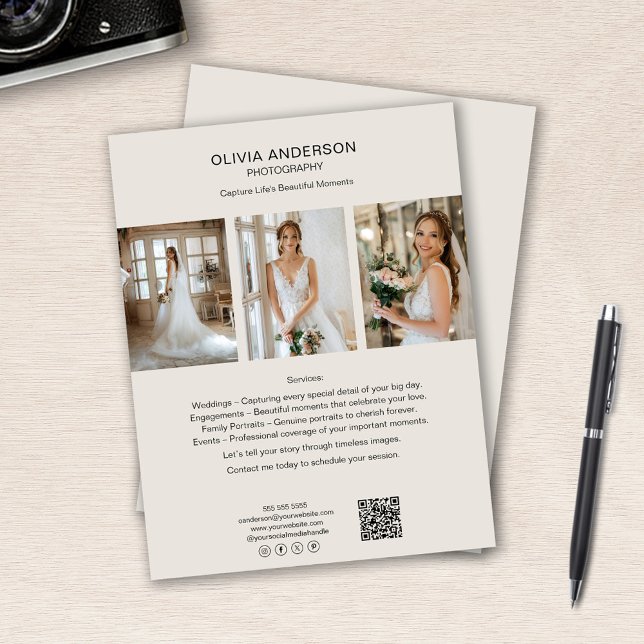 Flyer Foto personalizada fotógrafo QR Social Media Busin (Photographer Custom Photo QR Social Media Business Flyer)