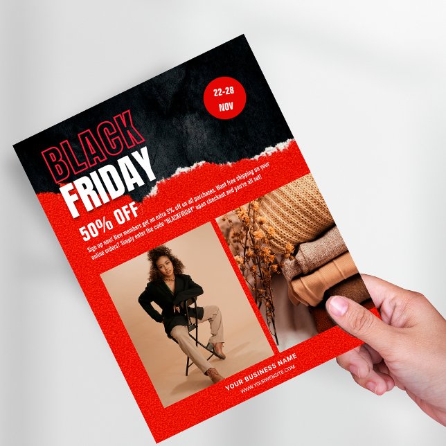 Flyer Foto personalizada - Promoção do produto Red Black (Custom Photo Red Black Friday Product Promo Flyer)