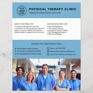 Flyer Foto QR do Logotipo Azul da Clínica de Fisioterapi