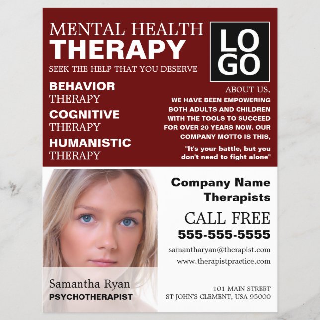 Flyer Fotografia personalizada, psicoterapeuta, terapia (Frente)
