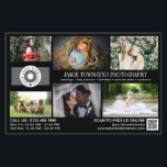 Flyer Fotografia profissional de modelo preto<br><div class="desc">Folheto de marketing preto para um fotógrafo profissional personalizado com suas fotos, logotipos, informações de contato, texto personalizado e código QR. Promova seu negócio de fotografia com este folheto de colagem fotográfica personalizado com seis fotos maravilhosas de um lado e uma foto maior do outro para que você possa mostrar...</div>