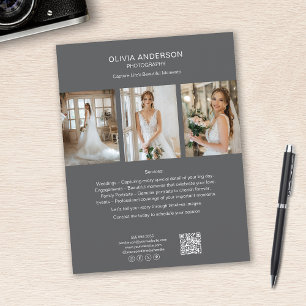 Flyer Fotógrafo Foto QR Mídia Social Cinza Negócios