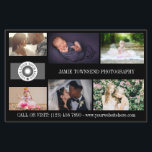 Flyer Fotógrafo profissional de colagem de logotipos pre<br><div class="desc">Folheto de marketing para um fotógrafo profissional personalizado com suas fotos, logotipos, informações de contato, texto personalizado e código QR. Folheto de promocional de colagem de fotos pretas para sua pequena empresa impressa com fotos do seu portfólio, seu logotipo e, no verso, suas informações de contato, código QR e muito...</div>