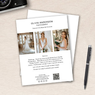Flyer Fotógrafo QR de Fotos Mídia Social Negócios Branco