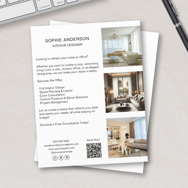 Flyer Fotos personalizadas Código QR Profissional de Míd (Custom Photos QR Code Social Media Professional Flyer)