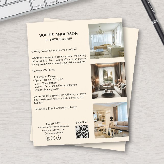 Flyer Fotos personalizadas Código QR Profissional de Míd (Custom Photos QR Code Social Media Professional Flyer
)