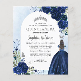Flyer Fraco Marinho Floral Azul Prata Princesa Quinceane