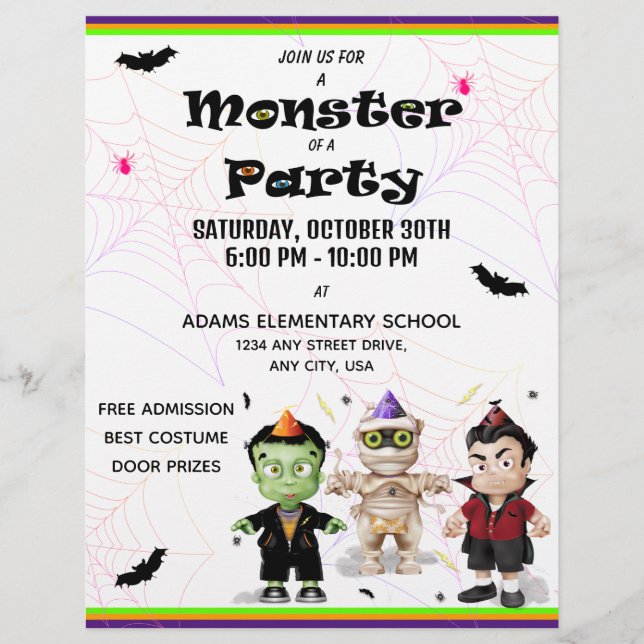 Flyer Frankenstein Mummy Dracula Halloween Festa (Frente)