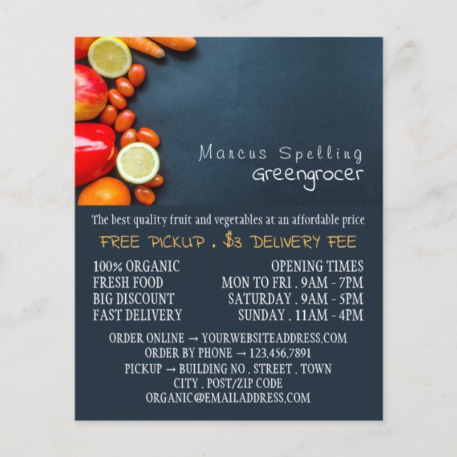 Flyer Frutas e legumes, Publicidade em Greengrocer (Frente)