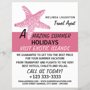 Flyer Fuchsia Pink Beach Starfish, agente Viagem Advert