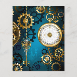 Flyer Fundo de turquesa Steampun com engrenagens