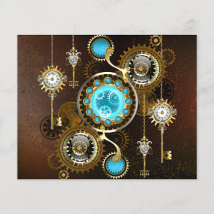 Flyer Fundo enferrujado steampunk com lentes turquesa