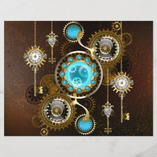 Flyer Fundo Rusty Steampunk com Lentes Turquesa