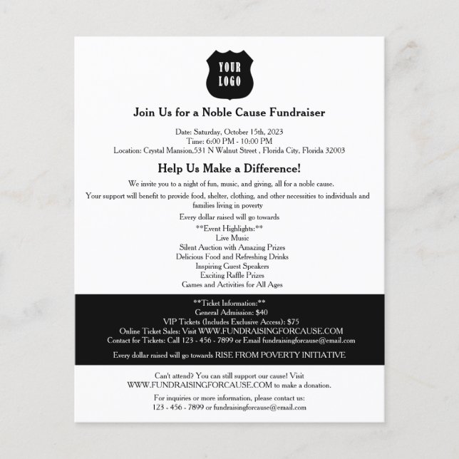 Flyer Fundraiser preto e branco (Frente)