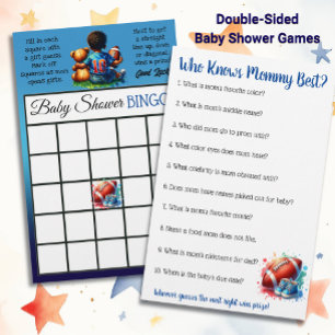 Flyer Futebol Themed Bingo e quem conhece melhor a Mamãe