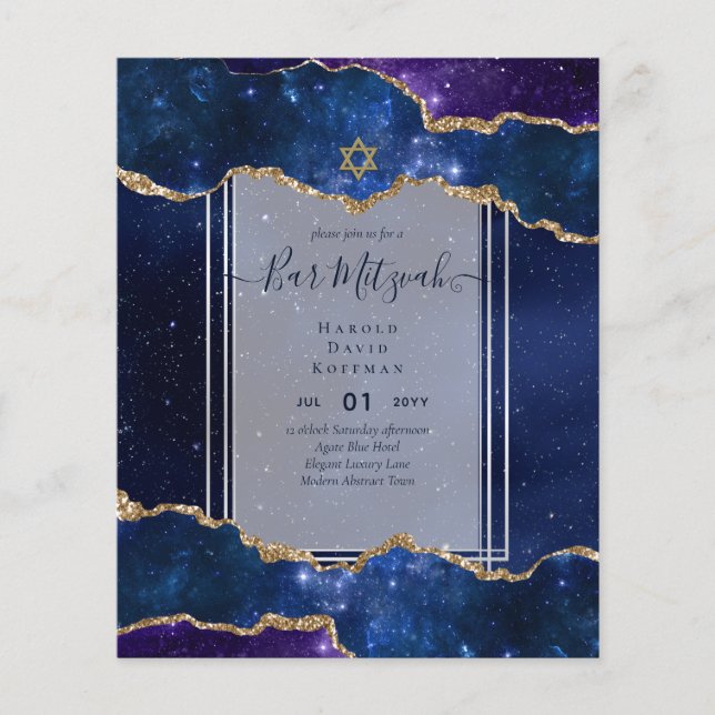 Flyer Galaxy Starry Night BAR MITZVAH Convites Azul (Frente)