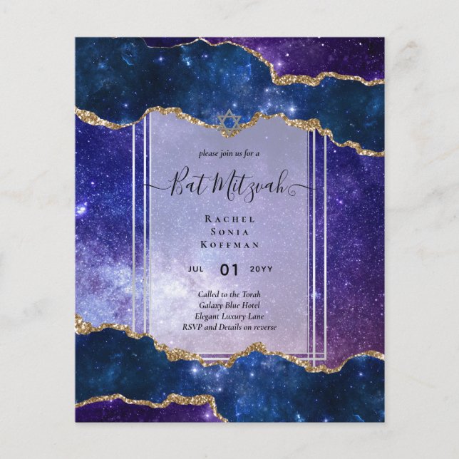 Flyer Galaxy Starry Night BAT MITZVAH Agate Convite (Frente)
