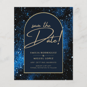 Flyer Galaxy Starry Night Blue Dourado Casamento SAVE DA