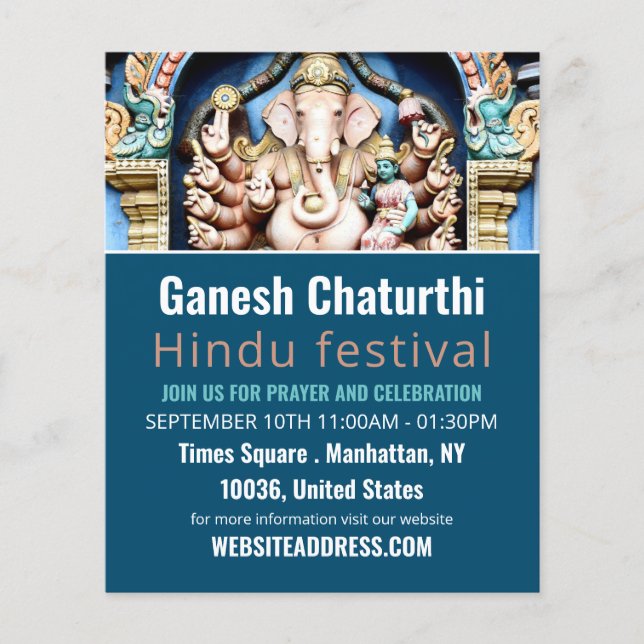 Flyer Ganesh, o Deus hindu, o anúncio de eventos hindu (Frente)