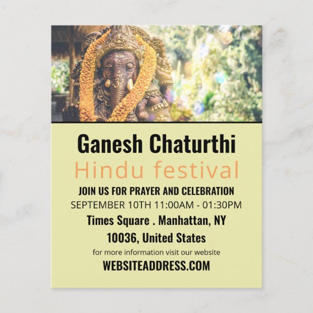Flyer Ganesh, o Deus hindu, o anúncio de eventos hindu (Frente)