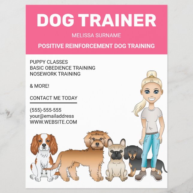Flyer Garota Loira Com Cachorros Treinadora de Cães Pers (Frente)