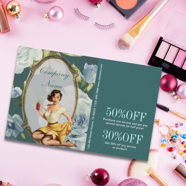 Flyer Garota Pin Up Cosmetologista Maquiadora de Cabelo (Pin Up Girl Cosmetologist Hair makeup artist Flyer)