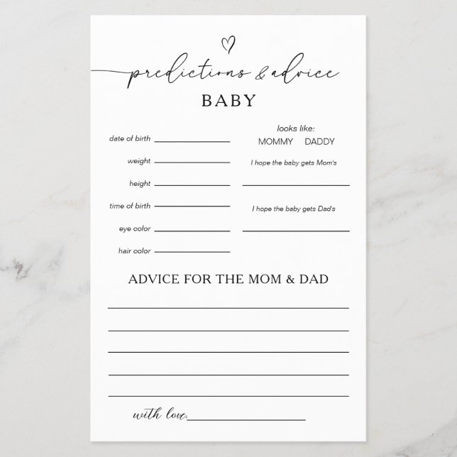 Flyer Gender Neutral Predictions & Advice Game (Frente)