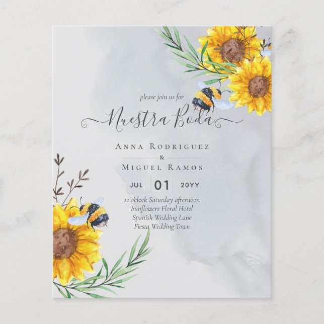 Flyer Girassóis de Convite de Casamento Econômico Bilíng (Frente)