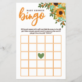 Flyer Girassóis Flores Amarelas Chá de fraldas Bingo