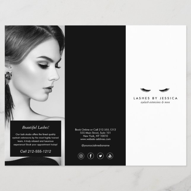 Flyer Glam Eyelashes Extensions Salon Tri-Fold Brochure (Frente)