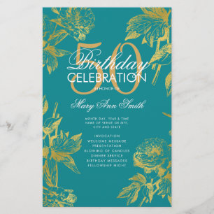 Flyer Glam Floral 50º Programa de Aniversário Dourado Me