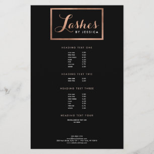 Flyer Glam Lashes Script Texto Rosa Dourado/Preto