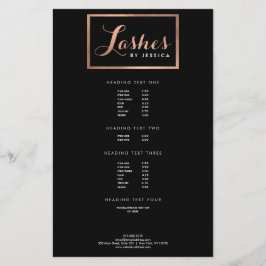 Flyer Glam Lashes Script Texto Rosa Dourado/Preto