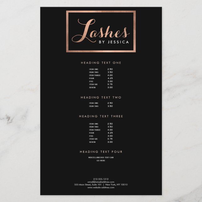 Flyer Glam Lashes Script Texto Rosa Dourado/Preto (Frente)