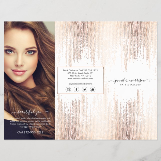 Flyer Glam Script Rosa Dourado Confete Chuva Tri-Fold (Frente)