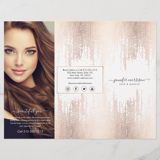 Flyer Glam Script Rosa Dourado Confete Chuva Tri-Fold (Frente)