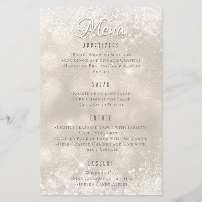 Flyer Glamorous Champagne Glitter Luxury WedeMenu (Frente)