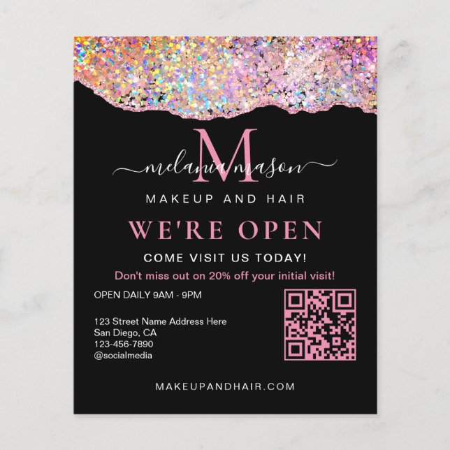 Flyer Glitter de Agitação Holográfica do Código QR Estam (Frente)