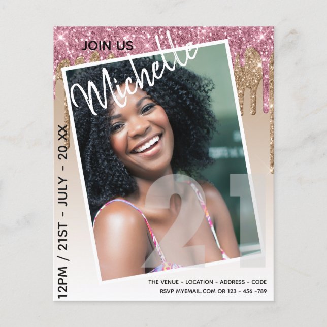 Flyer Glitter de Drivers de FOTO aniversário de 21 anos  (Frente)