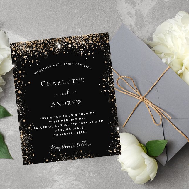 Flyer Glitter de ouro negro brilha elegante casamento do (Criador carregado)