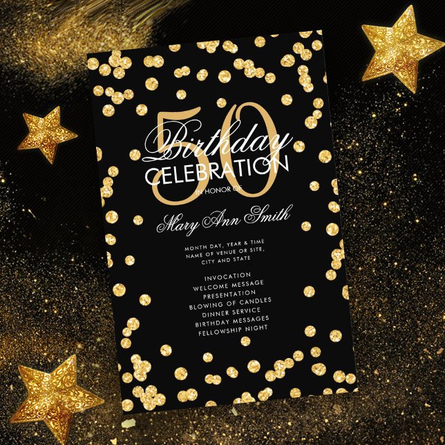 Flyer Glitter Dourado do Programa de Festa de aniversári (Criador carregado)