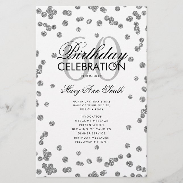 Flyer Glitter Silver do Programa de Festa de aniversário (Frente)