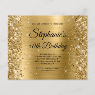 Flyer Glittery Dourado Fólio Monograma Chique 50º Aniver