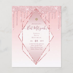 Flyer Glitzy BAT MITZVAH Convida Glitter Sparkles Modern
