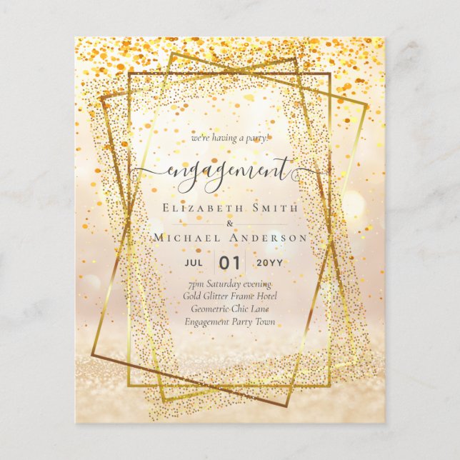 Flyer Glitzy Glam ENGAGEMENT Party Invitations BUDGET (Frente)